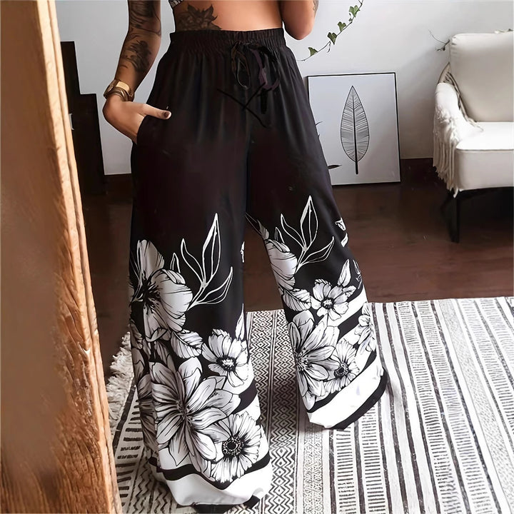 Damen Plissee-Hose mit floralem Muster und elastischem Bund Drune