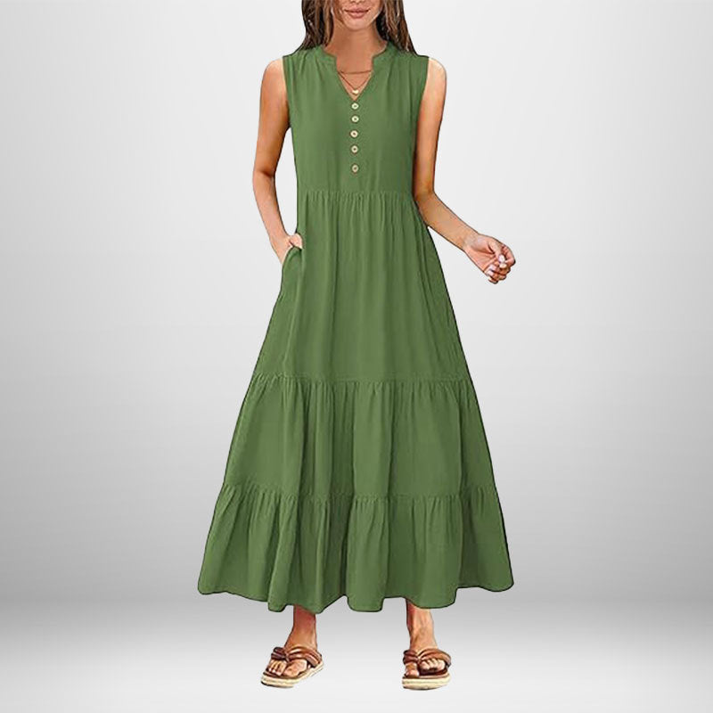 Damen Maxikleid mit Knopfdetail und seitlichen Taschen Drune