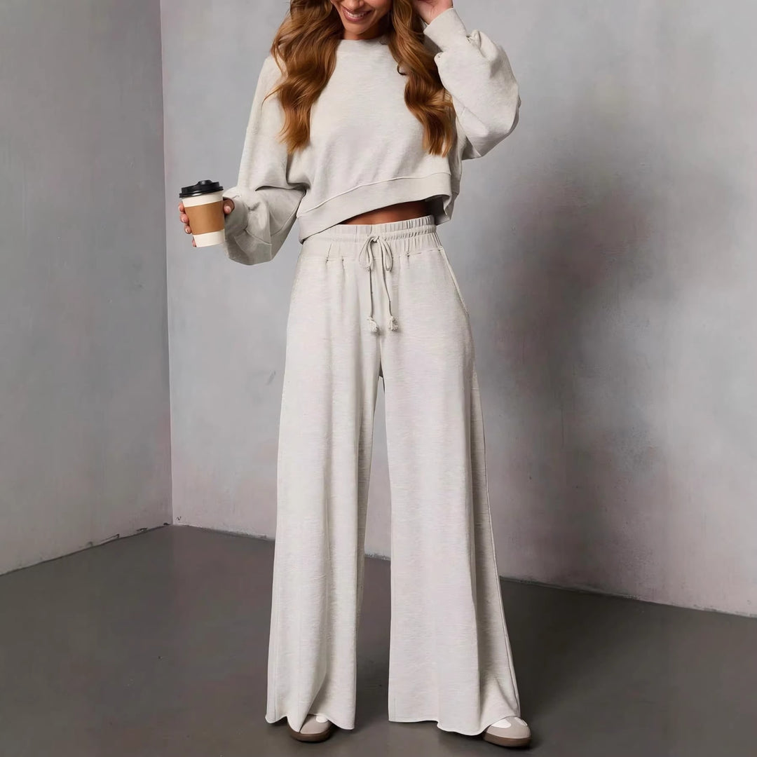 Damen weite High-Waist Loungehose mit Kordelzug und Seitentaschen Drune