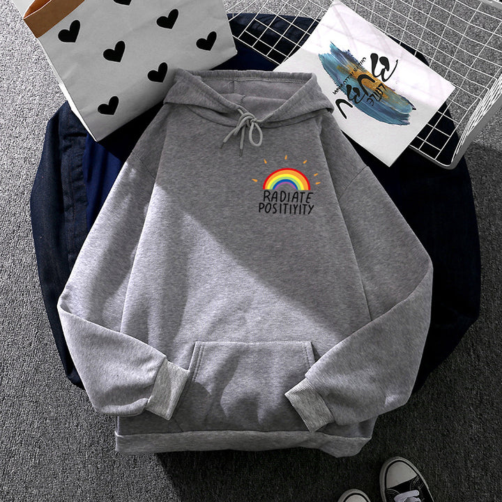 Damen nan lockerer Kapuzenpullover mit Regenbogen-Motiv, weichem Fleecefutter und Kängurutasche Drune