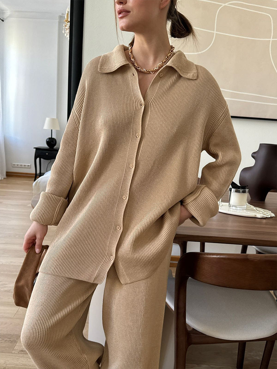Drune | Einreihige Gerippte Strickjacke und Lockere Hosen Satz