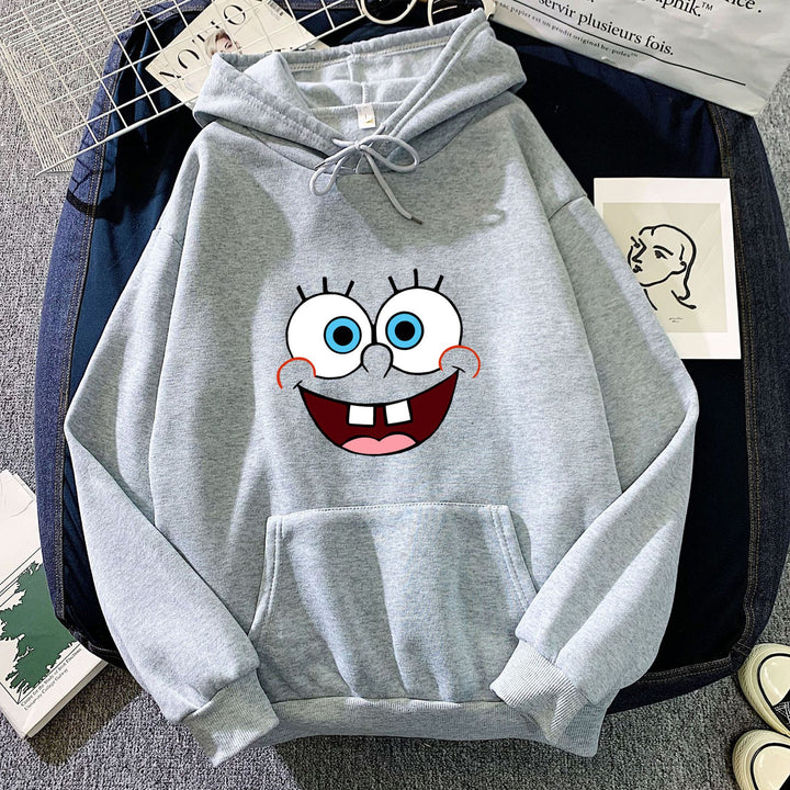 Damen nan Kapuzenpullover mit verspieltem Monstergesicht, Bandagen-Applikation und Kängurutasche Drune