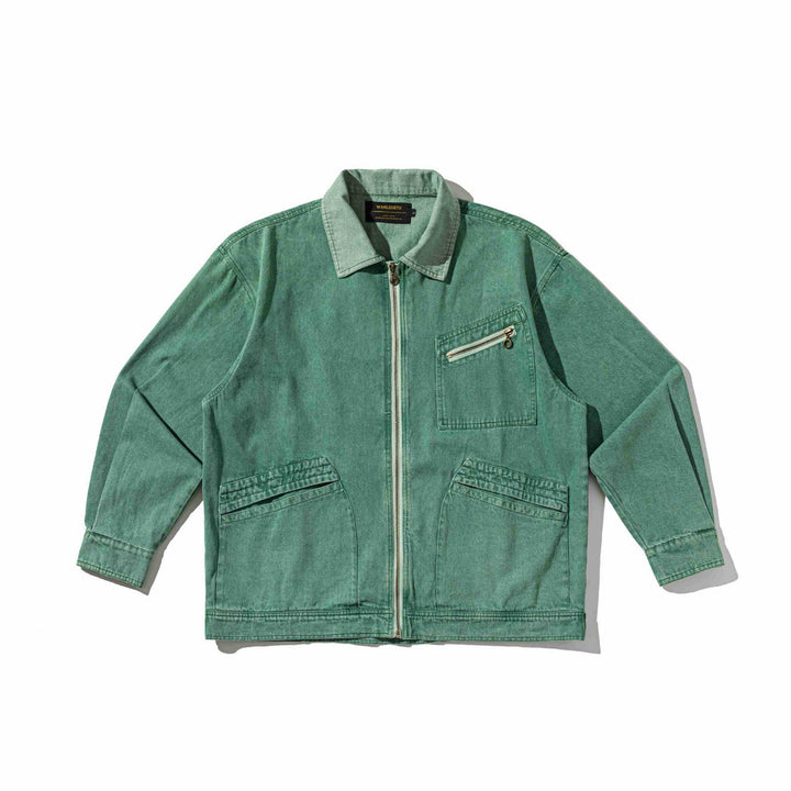 Herren Denim-Workwear-Blousonjacke mit durchgehendem Reißverschluss und Zip‑Brusttasche Drune