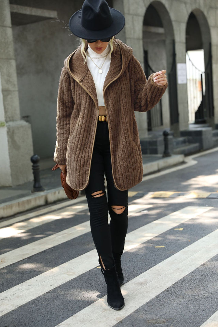 Damen Flauschige Langjacke im strukturierten Design Drune