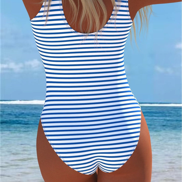 Damen Einteiler Badeanzug mit maritimem Streifen-Design und Anker-Muster Drune