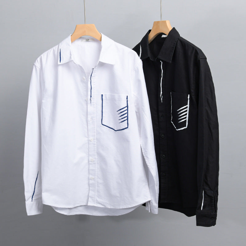 Herren Leichtes Baumwoll-Overshirt mit Kontrastnaht und aufgesetzter Brusttasche Drune