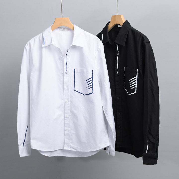 Herren Leichtes Baumwoll-Overshirt mit Kontrastnaht und aufgesetzter Brusttasche Drune