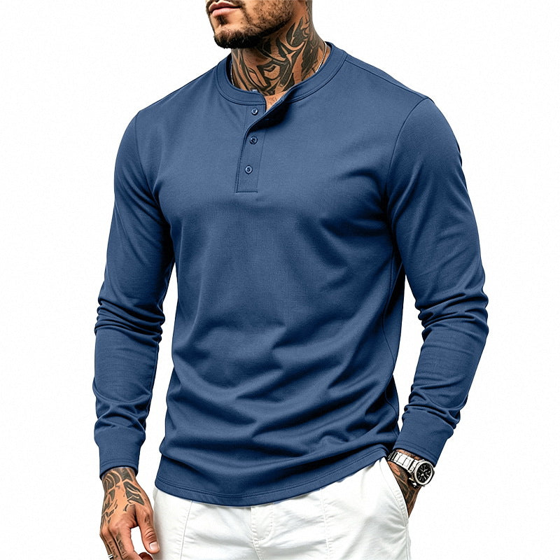 Herren Langarm-Henleyshirt aus feiner Waffelstruktur mit 3-Knopf-Leiste Drune