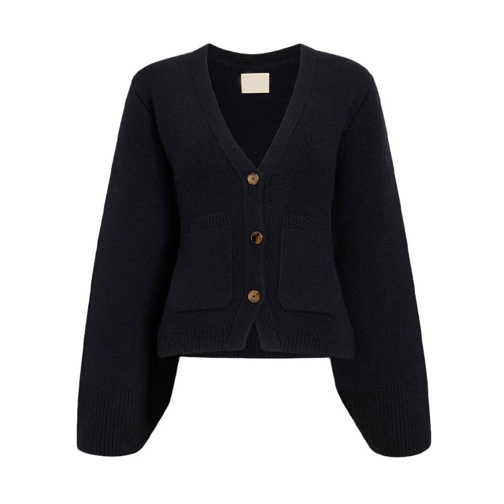 Damen Strickjacke mit tiefem V-Ausschnitt und praktischen Taschen Drune