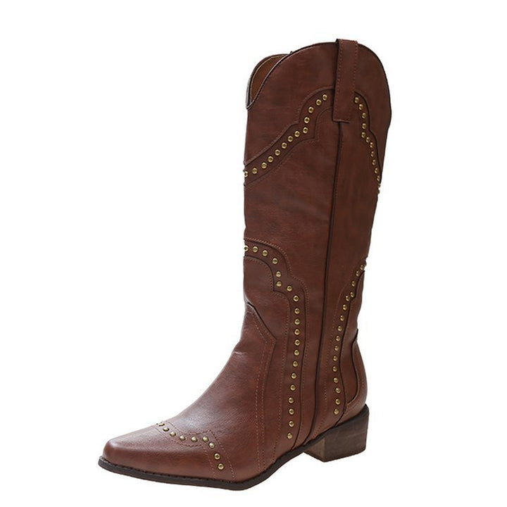 Damen Cowboystiefel mit modischen Nietenakzenten und komfortablem Blockabsatz Drune
