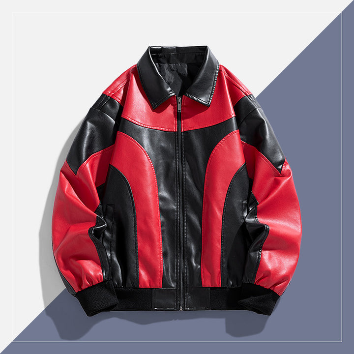 Herren Moderne Lederjacke mit Farbblockdesign Drune