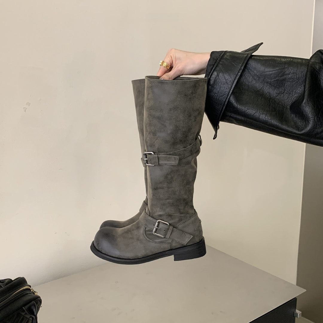 Damen Stiefel mit dekorativen Schnallen Drune