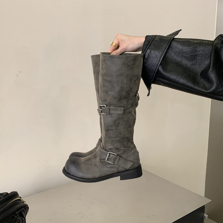 Damen Stiefel mit dekorativen Schnallen Drune