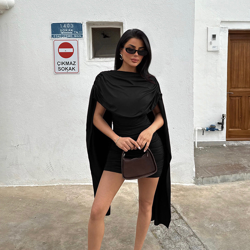Damen modisches Minikleid mit schickem Überwurf und dezenter Raffung Drune