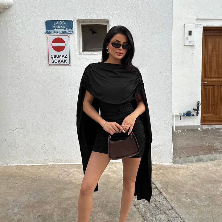 Damen modisches Minikleid mit schickem Überwurf und dezenter Raffung Drune