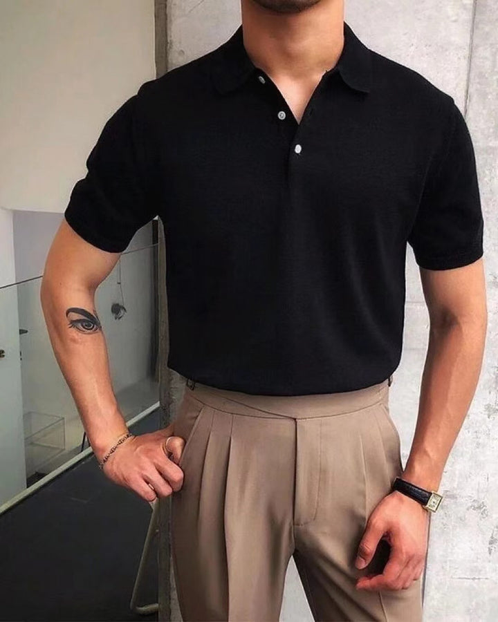 Herren nan Premium-Feinstrick-Poloshirt mit offenem Hemdkragen und dezenter Knopfleiste Drune