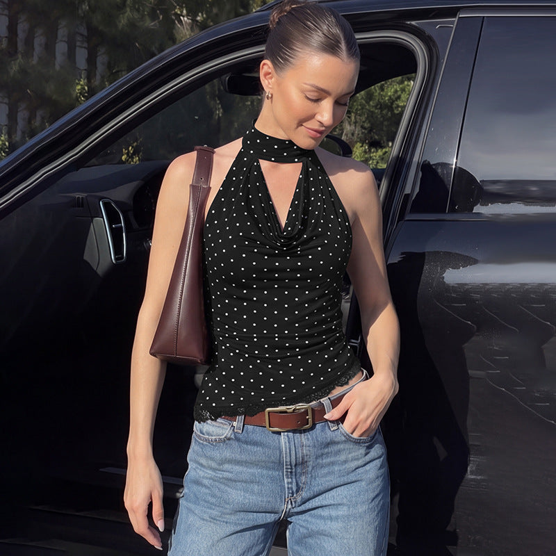 Damen Figurnahes Haltertop mit verspieltem Punktedesign Drune