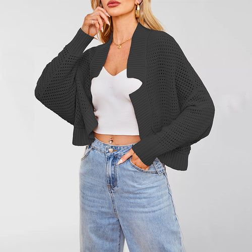 Damen luftige Strickjacke mit offener Front und strukturiertem Muster Drune