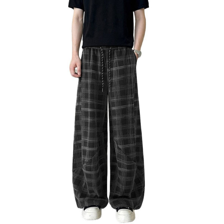Herren weite karierte Lounge-Hose mit elastischem Bund und Tunnelzug Drune
