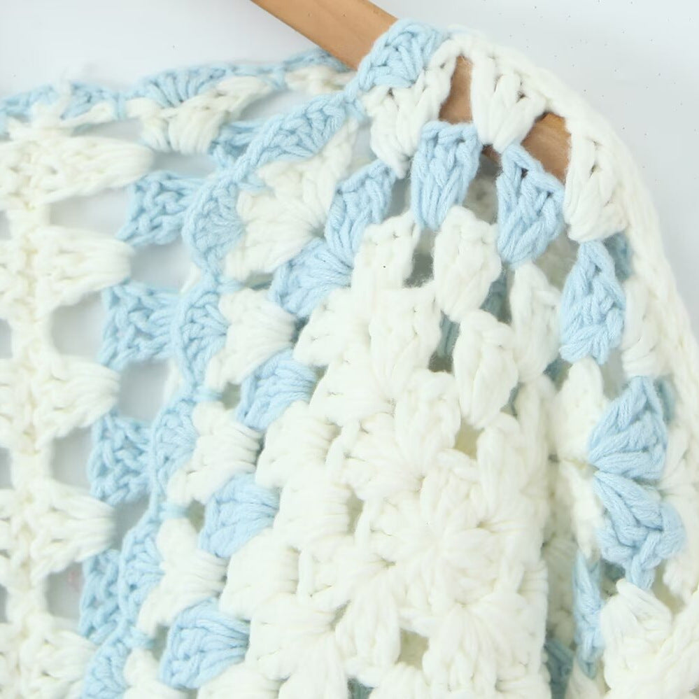 Damen Gehäkelte Granny‑Square Cardigan mit weitem Ärmel und Bindegürtel Drune