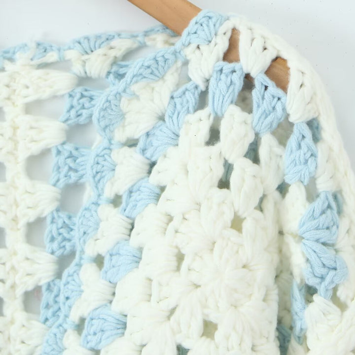 Damen Gehäkelte Granny‑Square Cardigan mit weitem Ärmel und Bindegürtel Drune