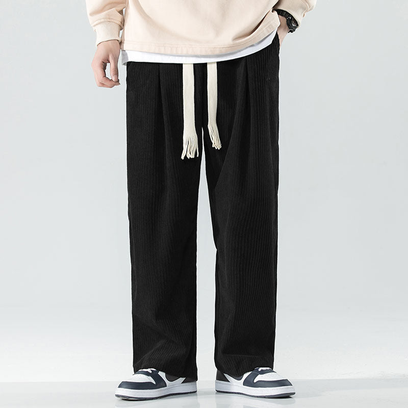 Herren Locker geschnittene Cordhose mit breitem Bein, elastischem Bund und dekorativem Kordelzug Drune