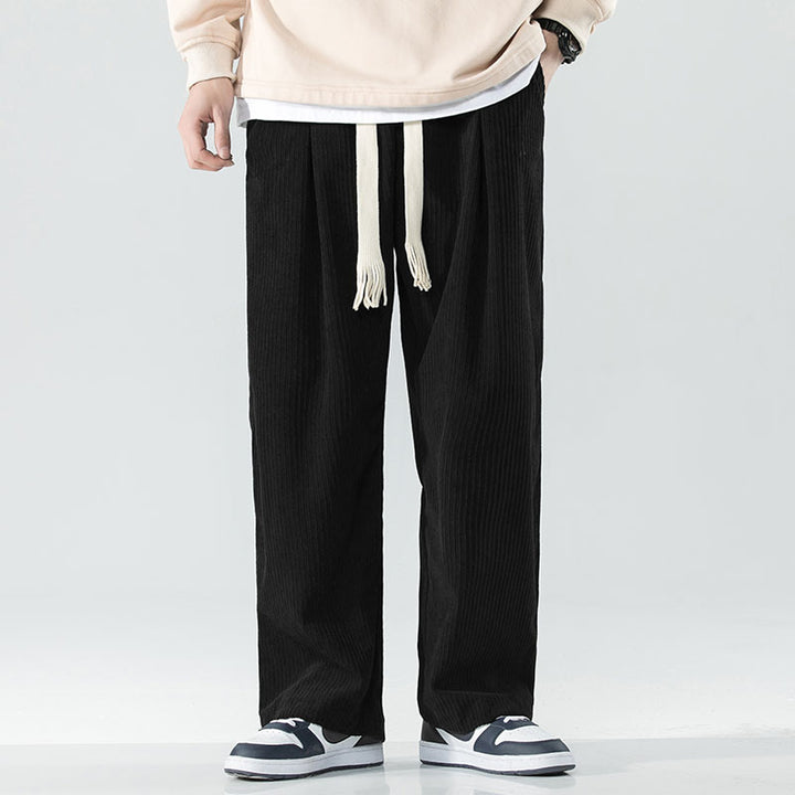 Herren Locker geschnittene Cordhose mit breitem Bein, elastischem Bund und dekorativem Kordelzug Drune