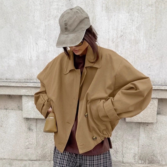 Damen oversized Wickeljacke mit lässigem Schnitt und praktischen Taschen Drune