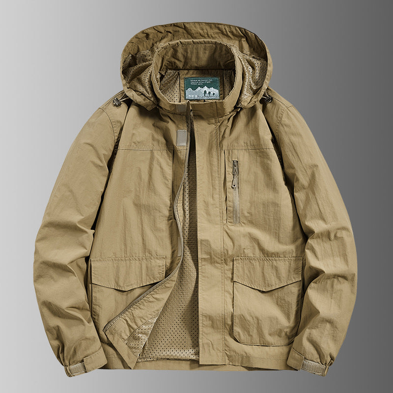 Herren Kapuzen-Outdoorjacke mit atmungsaktivem Meshfutter, wasserabweisender Ripstop‑Hülle & verdecktem Frontreißverschluss Drune