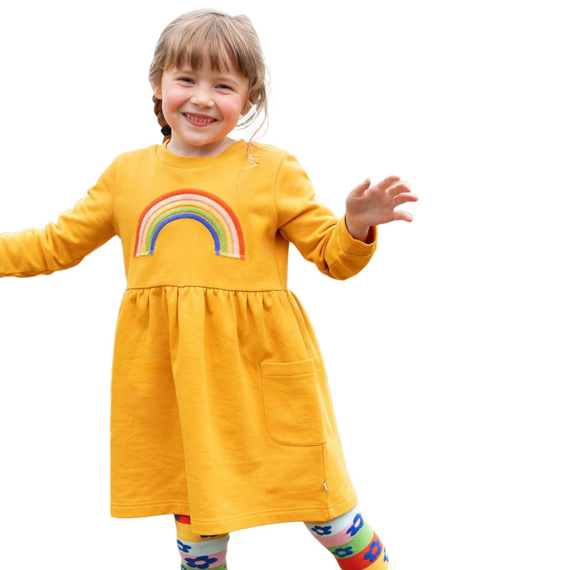 Mädchen Freizeitkleid mit Regenbogen-Stickerei Drune