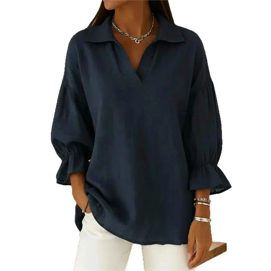 Damen Lässige und elegante Bluse mit weiten Ärmeln Drune
