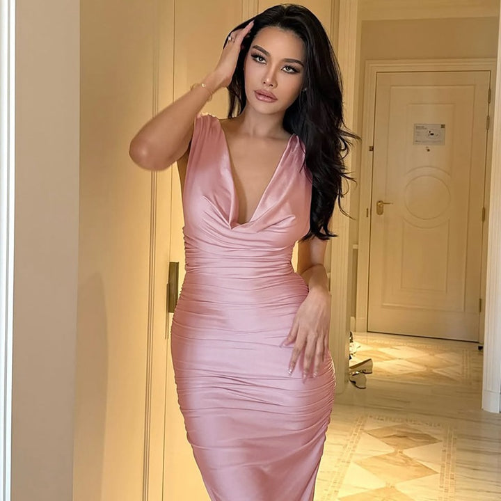 Damen Elegantes Maxikleid mit raffinierten Drapierungen Drune