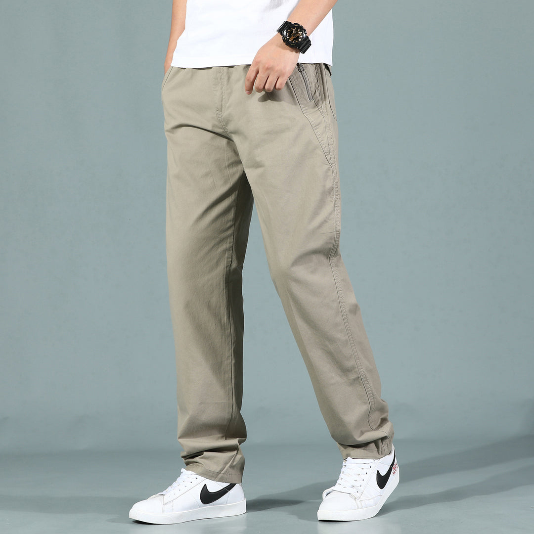 Herren Locker geschnittene Chinohose mit seitlicher Reißverschlusstasche und elastischem Beinabschluss Drune