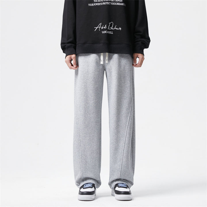 Herren Ultraweit geschnittene Fleece-Loungehose mit Tunnelzug und geradem Bein Drune