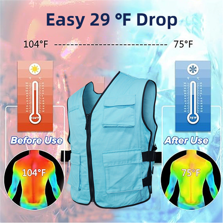Unisex nan kühlende Weste mit wiederverwendbaren Gelkühleinsätzen, verstellbaren Seitenschnallen und Mehrfachtaschen Drune