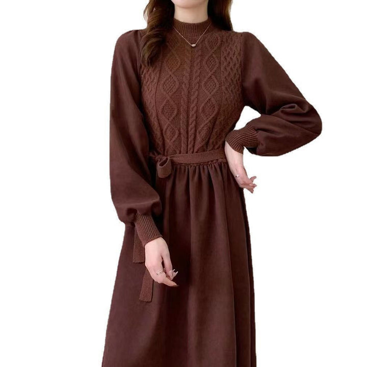 Damen Strickkleid mit strukturiertem Oberteil und Puffärmeln Drune