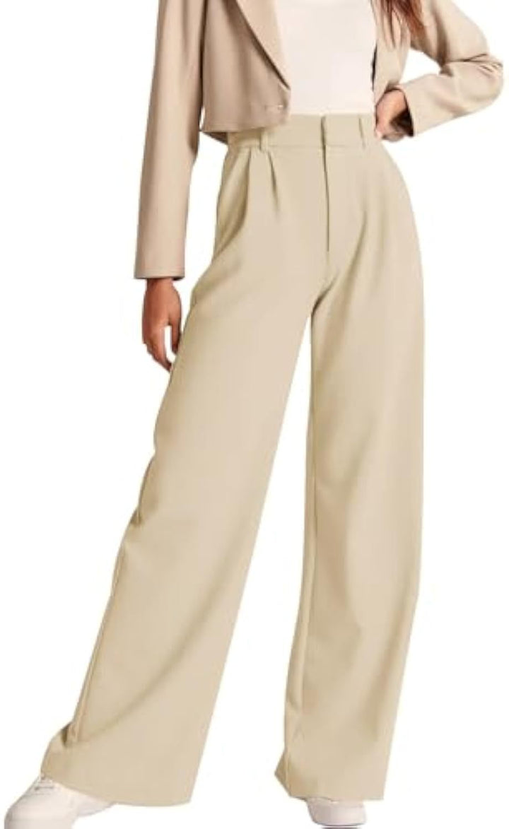 Damen Hochtaillierte Bundfalten-Hose im Palazzo-Stil mit weitem Bein Drune