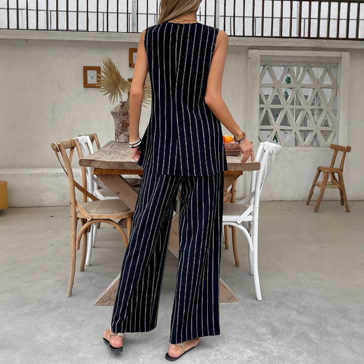 Damen gestreiftes Zweiteiliges Set mit weitem Schnitt und hochwertigem Stoff Drune