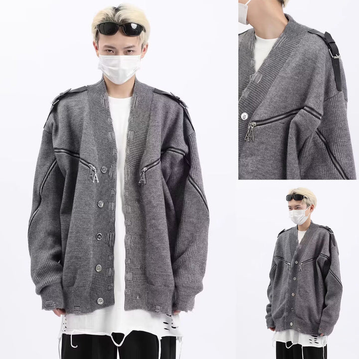 Herren Modische Strickjacke mit einzigartigem Design und Reißverschlüssen Drune