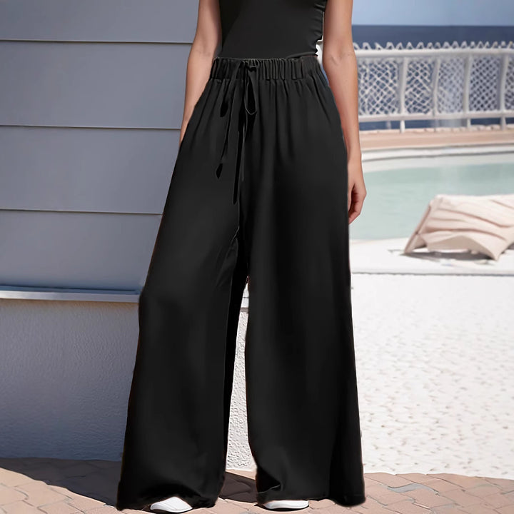 Damen Weite Palazzo‑Hose mit Paperbag‑Bund und Kordelzug Drune