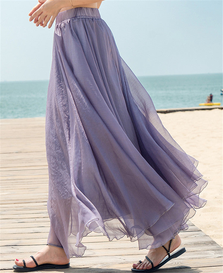 Damen nan fließender Maxirock aus Chiffon mit elastischem Bund und mehrlagigem Volant Drune