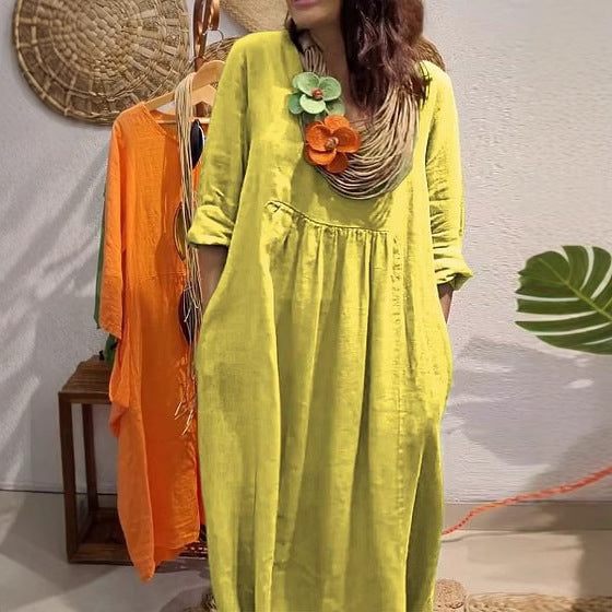 Damen Leichtes Sommerkleid mit eleganten Taschen und bequemen Zugdetails Drune