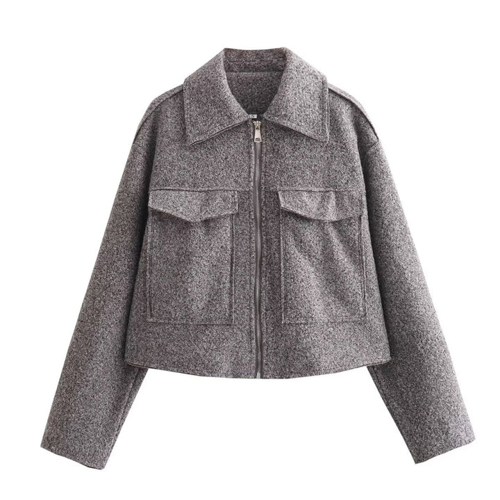 Damen nan kurzes Cropped Overshirt mit großflächigen Pattentaschen und durchgehendem Reißverschluss Drune