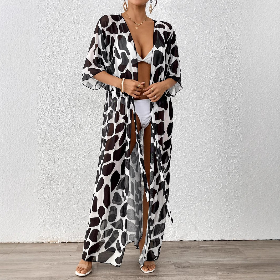 Damen modischer Strandkaftan mit seitlichem Kordelzug Drune