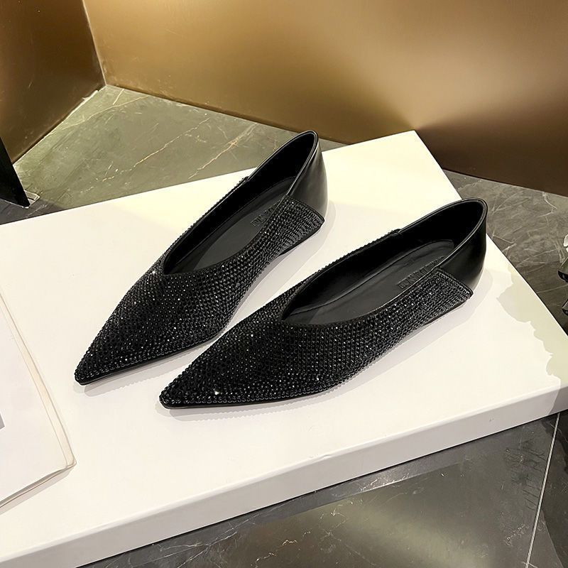 Damen Elegante spitz zulaufende Slipper‑Ballerinas mit Strassnetz und gepolstertem Komfortfußbett Drune
