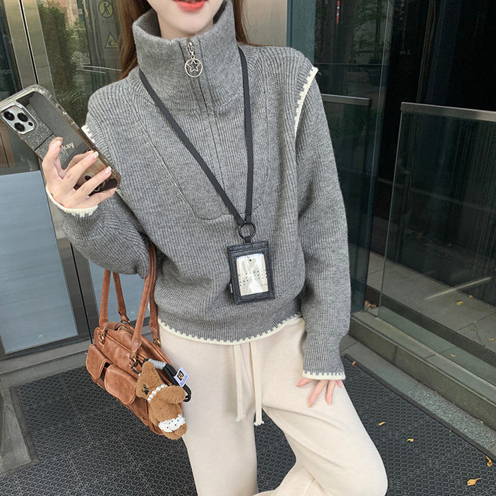 Damen modischer Pullover mit Stehkragen und übergroßen Ärmeln Drune