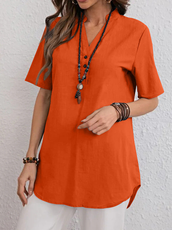 Damen kurzärmliges Blusenshirt mit modernen Druckknöpfen und angenehmem Schnitt Drune