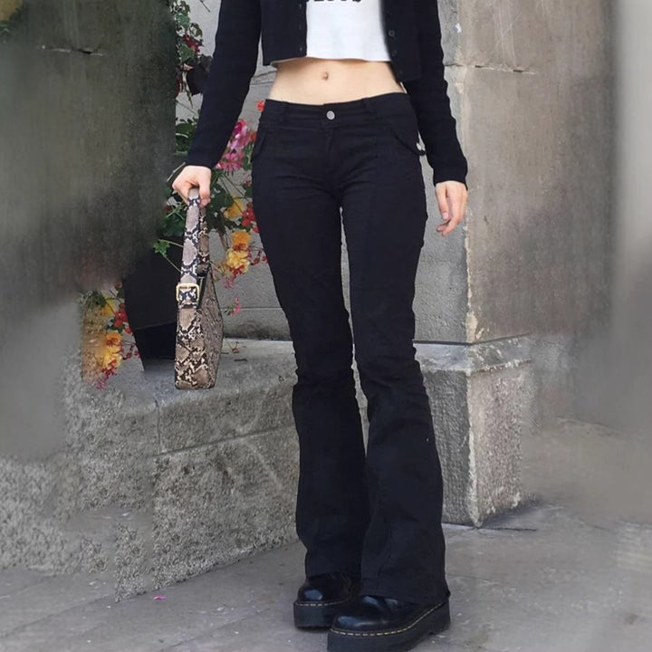 Damen High‑Waist Schlaghose mit Ziernaht und Klappentaschen Drune