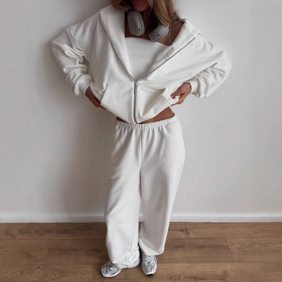 Damen Loungewear-Set Drune: Oversized Zip-Hoodie mit Kapuze und weiter High-Waist Sweatpant aus Soft-Fleece