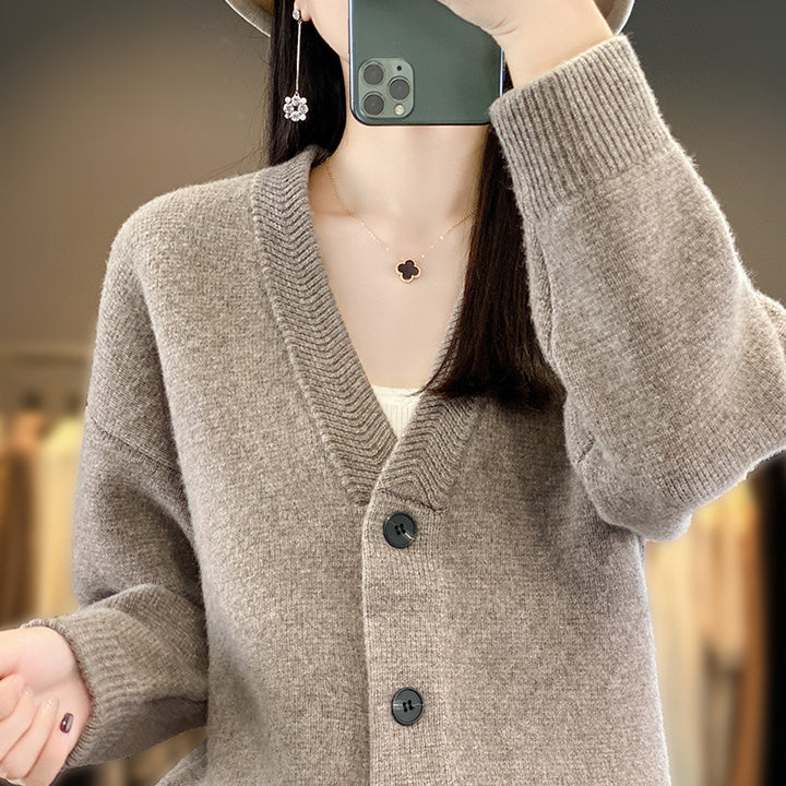 Damen Weicher Boxy-Longcardigan mit tiefem V-Ausschnitt und feiner Rippkante Drune